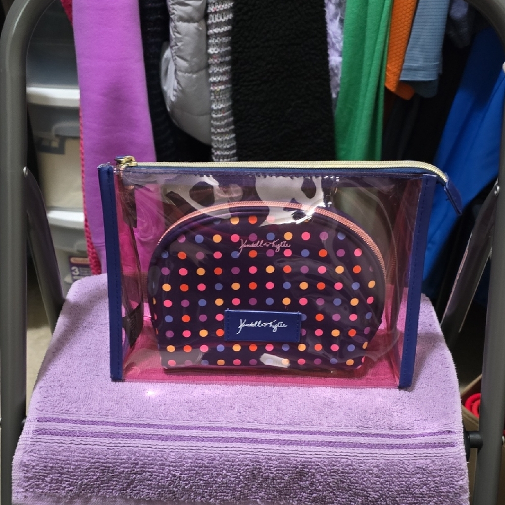 Kendall & Kylie Pink and Dark Blue Polka Dot Cosmetic Bag Set